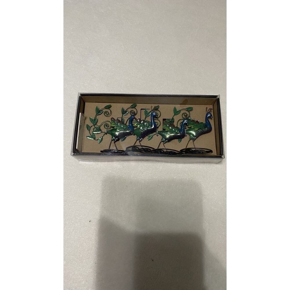 NWT Vintage World Market Metal Peacock Place Card Holders
